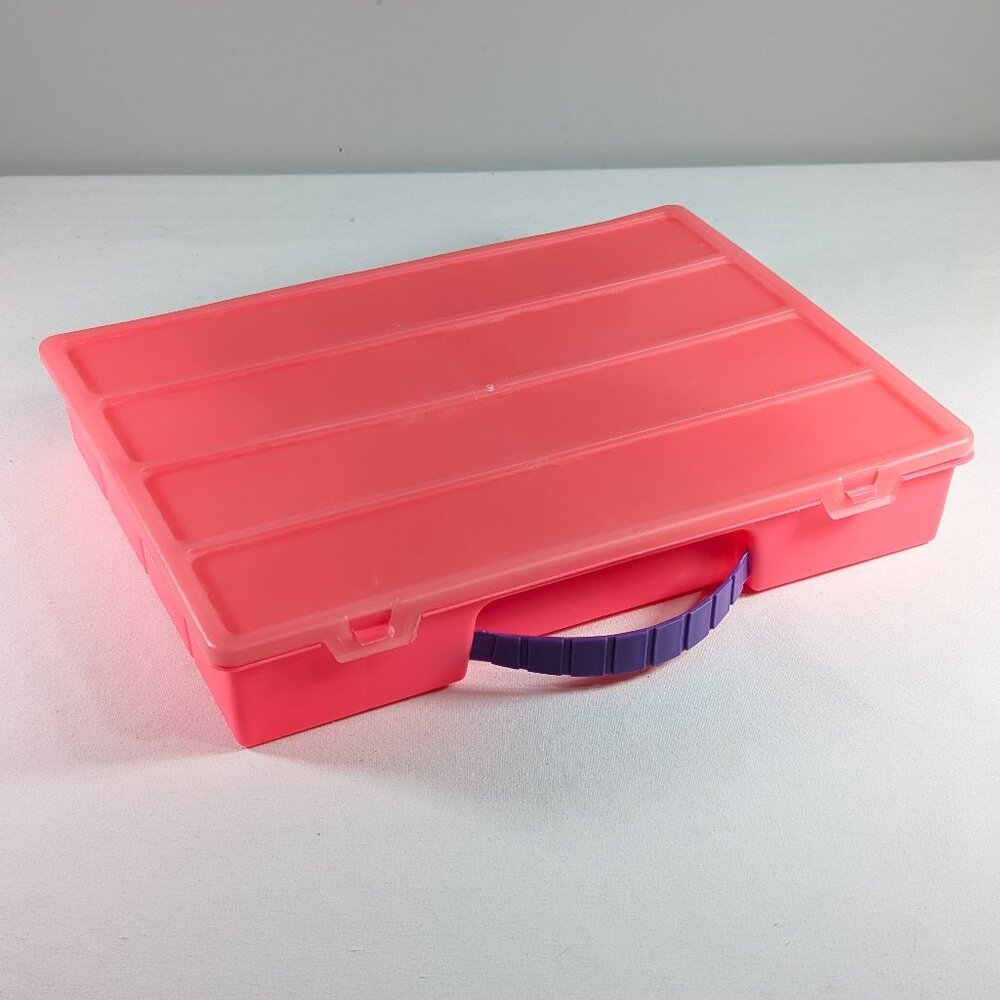 Hot pink plastic small parts organizer storage box, beads sorting craft storage